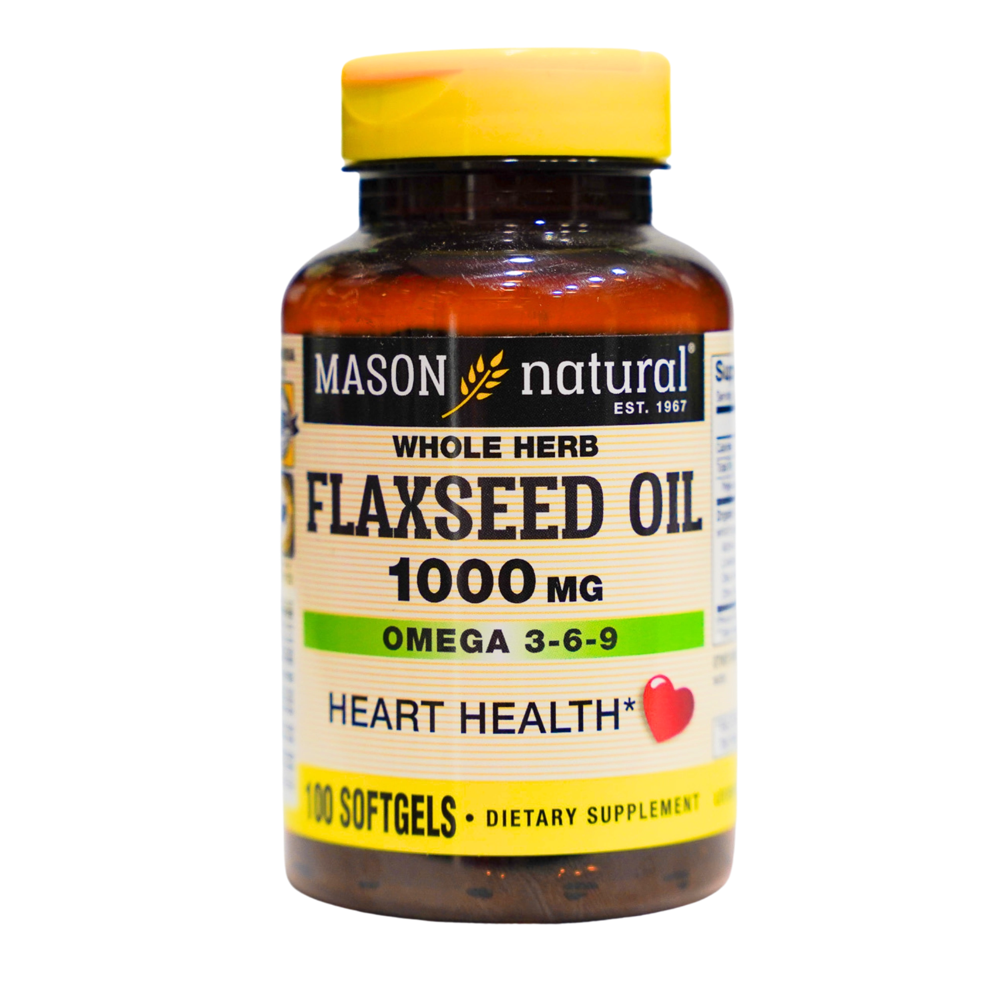Flaxseed Oil 1000 mg 100 Softgels - Huile Lin Oméga 3-6-9 Cœur